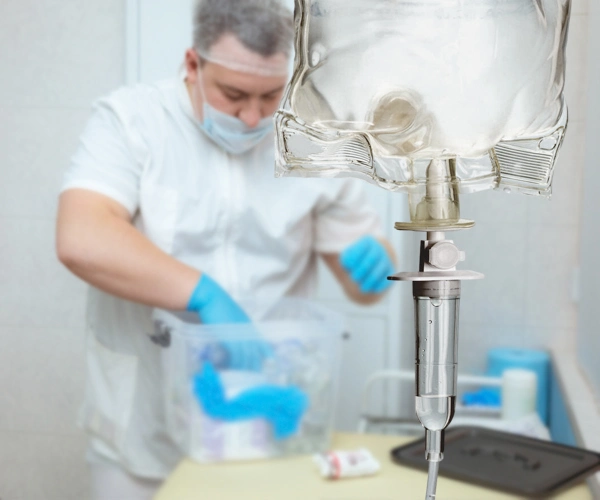 Капельница и врач на фоне